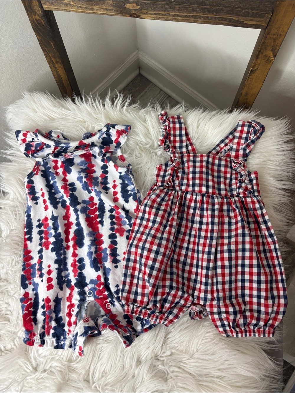 Celebrate It Red, White & Navy Toddler Romper Set Size 0-3M